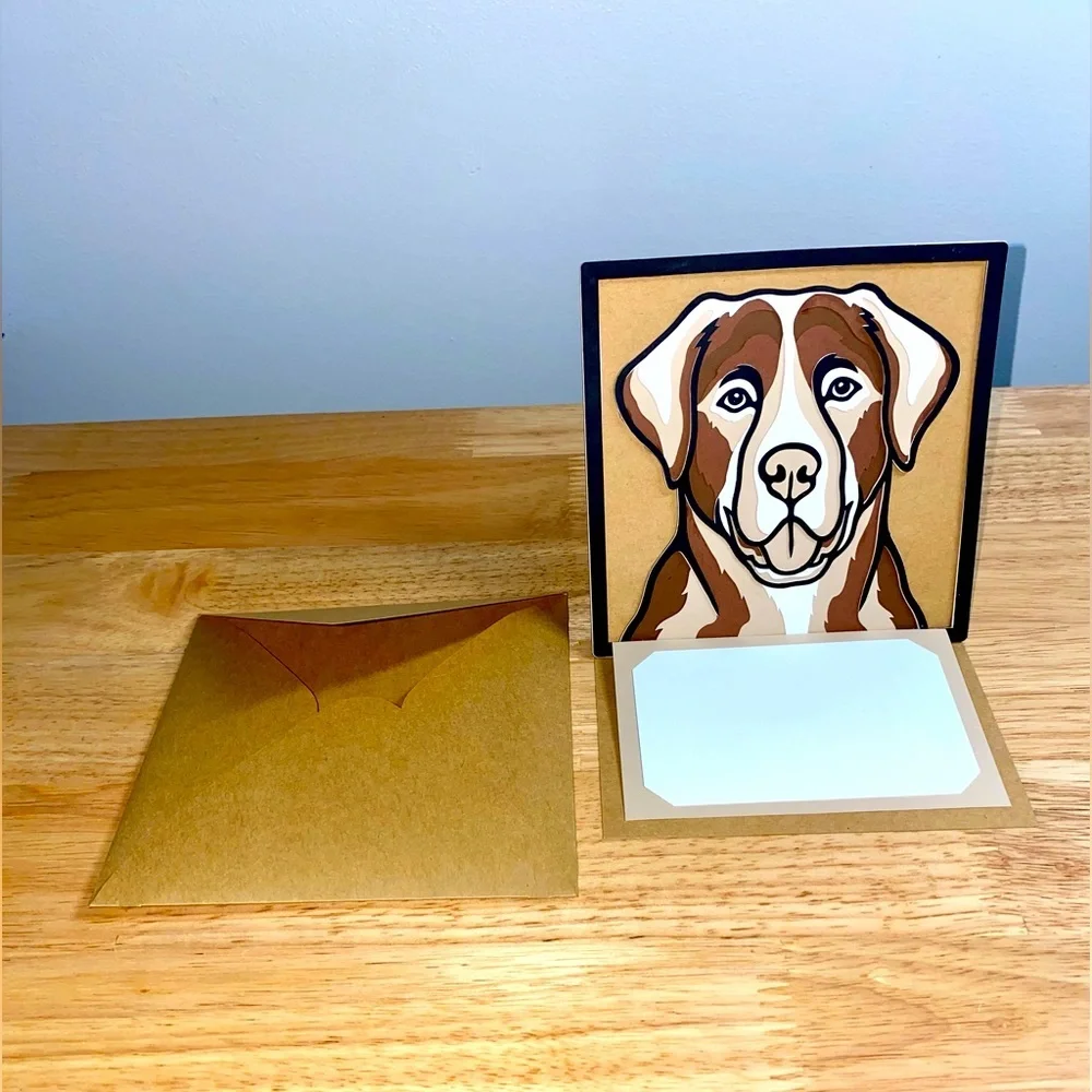 3D Chocolate Labrador Dog Blank Greeting Card with Matching Envelope